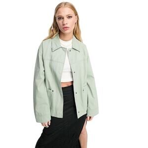 ASOS DESIGN Women's Lightweight Cotton Pocket Shacket Size 10 In Washed Sage